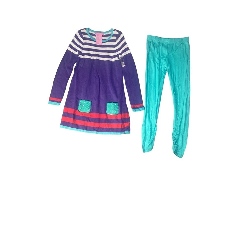 NWT Design‎ History Girl Purple Striped Long Sleeve Dress W Leggings Set 6X